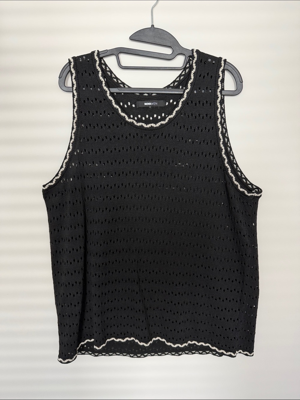 Black Crochet Tank with White Trim with matching short set